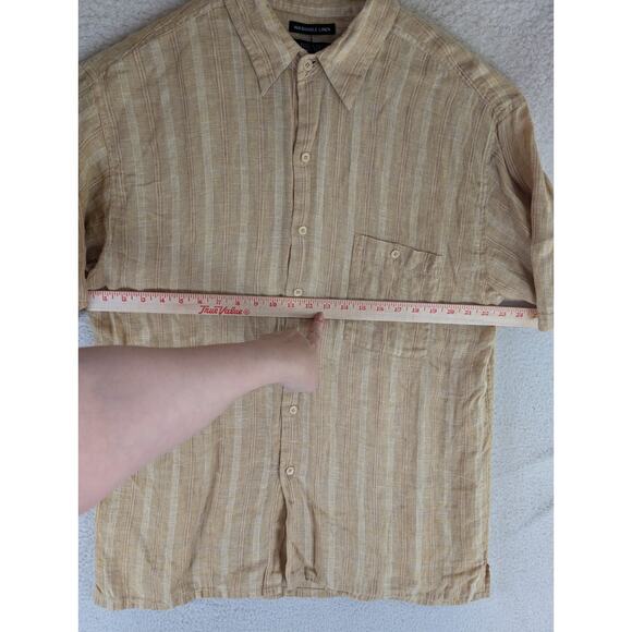 Bruno Shirt Mens XL Washable Linen Yellow Button Up Short Sleeve Pocket - Picture 5 of 16